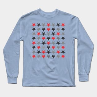 Red Black and Grey Star Pattern Long Sleeve T-Shirt